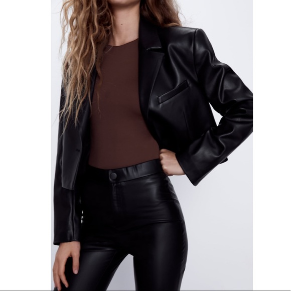Jackets u0026 Coats | New 220 Zara Faux Leather S Cropped Blazer Black |  Poshmark